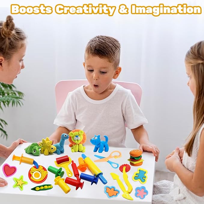 iShyan Dough Tools for Kids, 24 Pieces Dough Play Tools Set with Rolling Pins,Cutters,Dough Extruders,Scissor - Image 5