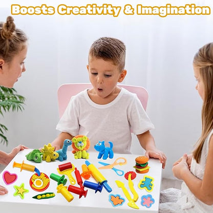 iShyan Dough Tools for Kids, 24 Pieces Dough Play Tools Set with Rolling Pins,Cutters,Dough Extruders,Scissor - Image 5