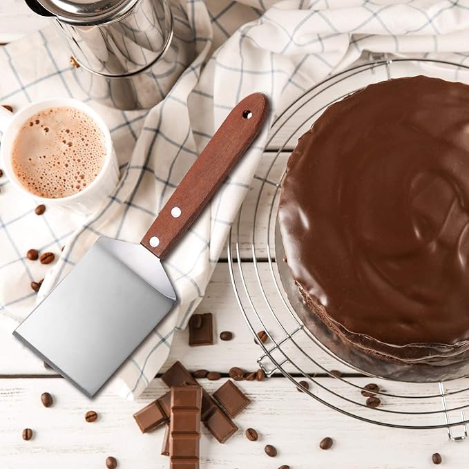 Newtay 2 Pieces Small Brownie Cookie Spatula Metal Stainless Steel Spatula with Wooden Handle for Kitchen Cooking Chef Baking Scraper Turner, 2.5 x 8.2 Inch