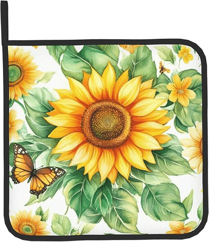 Sunflower Oven Mitts and Pot Holders Sets Watercolor Yellow Floral Plant Kitchen Gloves Hot Pads 2 Pieces Set Spring Summer Farmhouse Kitchen Decor and Accessories - Image 9
