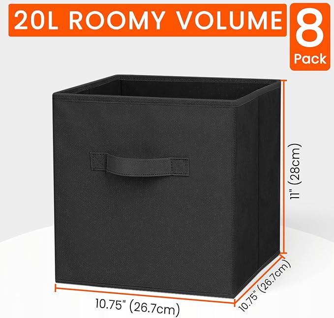 Criusia Storage Cubes - 11 Inch Heavy Duty Fabric Storage Bins for Shelves Closet, Cube Organizer - 8 Pack Collapsible Cube Storage Bins Baskets for Organizing Clothes Blankets Toys (Black) - Image 2