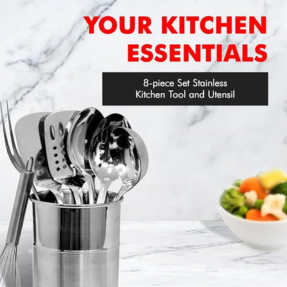 Chef Craft - 8 Piece Stainless Steel Kitchen Utensils Set with Utensil Holder - Image 2
