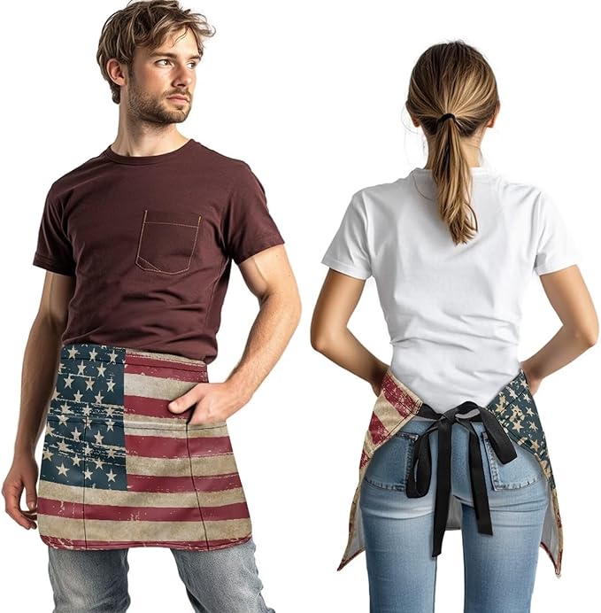 Server Apron with 3 Pockets, Waterproof Oil Waitress Waiter Half Apron for Restaurant Hotel Kitchen Cafe