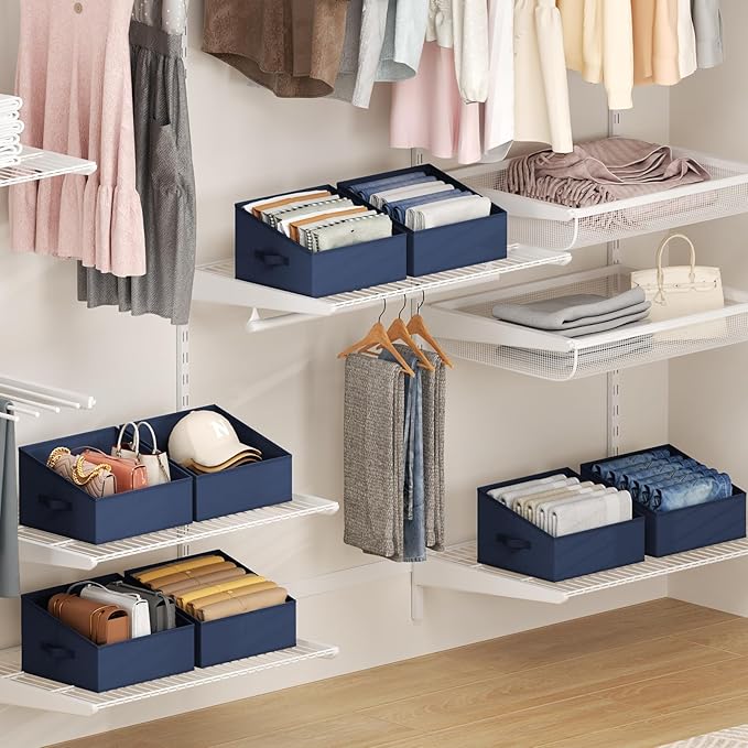 DIMJ Closet Storage Bins 6 Pack - Fabric Trapezoid Closet Organizer Bin, Foldable Storage Baskets for Shelves, Shelf Organizer, Clothing Storage Box for Toys, Books, Towel, Clothes - Image 4