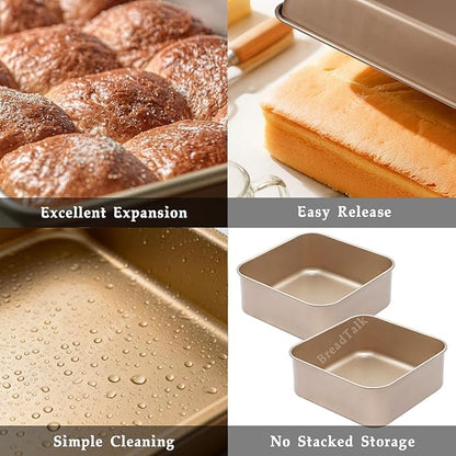 8 Inch Square Baking Pans Set, 2 Pieces Nonstick Cookie Sheet Pan, 3" Deep Commercial Carbon Steel Jelly Roll Tray, Non Toxic Bakeware For Oven Bake, Easy Clean