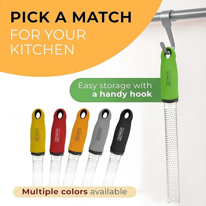 Orblue Lemon Zester & Cheese Grater - Premium Citrus Zester, Kitchen Grater for Parmesan, Chocolate, Fruits, Vegetables, Ginger, Garlic, Nutmeg - Stainless Steel Blades with Protective Cover, Green - Image 6