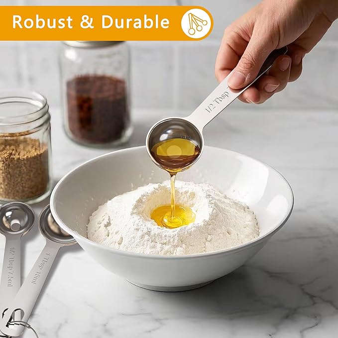 TILUCK Stainless Steel Measuring Spoons Set,Coffee Scoop Spoon,Kitchen Gadgets for Cooking & Baking,Set of 7 - Image 3