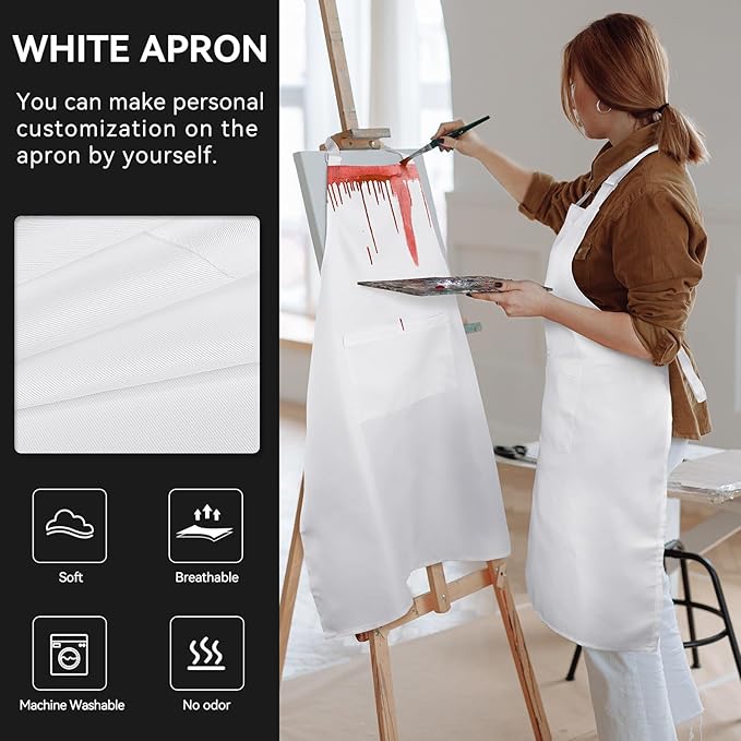 NLUS 2 Pack White Aprons with 2 Pockets for Women Men Kitchen Aprons with Pockets, Chef Aprons for Baking BBQ Cooking - Image 6
