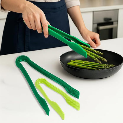 DecorRack 3 Pcs 6” x 8” x 10” Multi Colored Plastic Tong Set, 3 Pack Durable BPA-Free Quality Heavy Duty Designed for BBQ, Grilling, Salad, Buffets and Kitchen (Green)