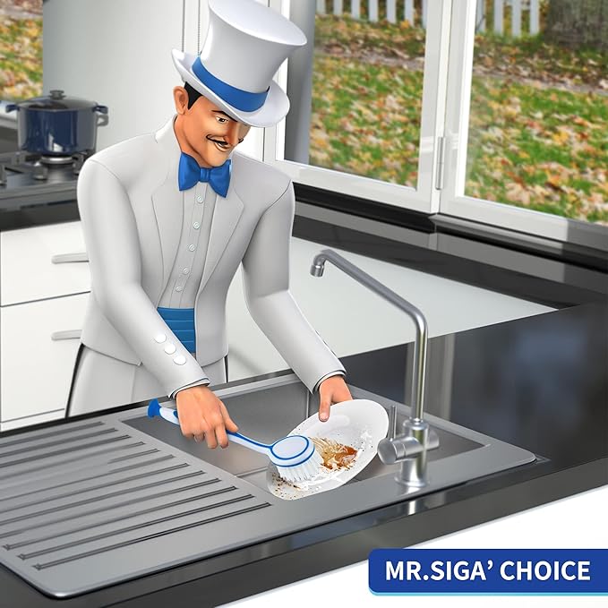 MR.SIGA Round Dish Brush, Size: Dia 5.5 x 25cm - Pack of 3 - Image 2