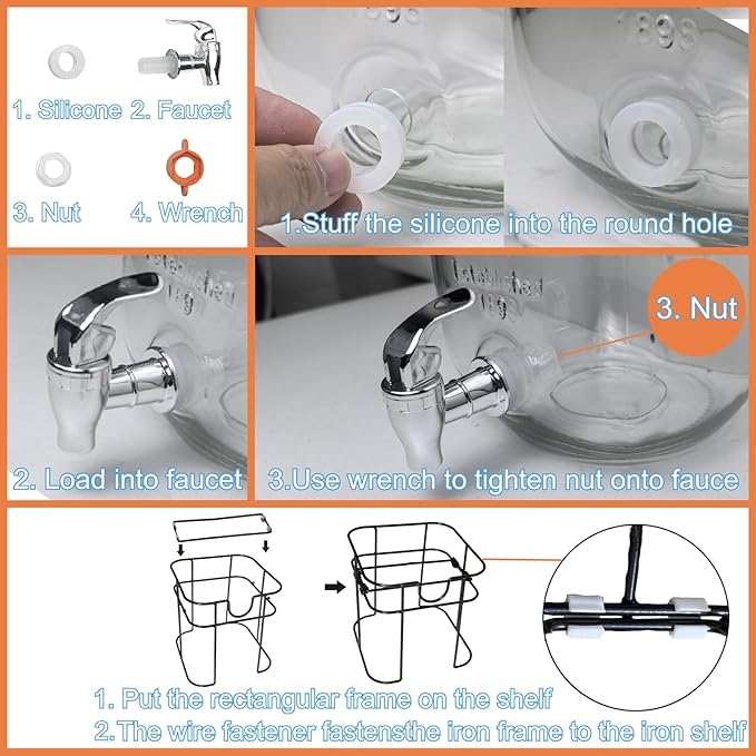 1 Gallon Glass Drink Dispenser for Parties, 1PCS Juice Lemonade Ice Tea Water Dispenser with Stand, HENABLE Beverage Dispensers with Spigot for BBQ, Picnic, Party - Image 6