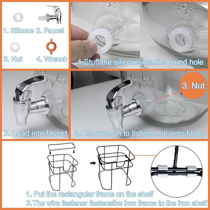 1 Gallon Glass Drink Dispenser for Parties, 1PCS Juice Lemonade Ice Tea Water Dispenser with Stand, HENABLE Beverage Dispensers with Spigot for BBQ, Picnic, Party - Image 6