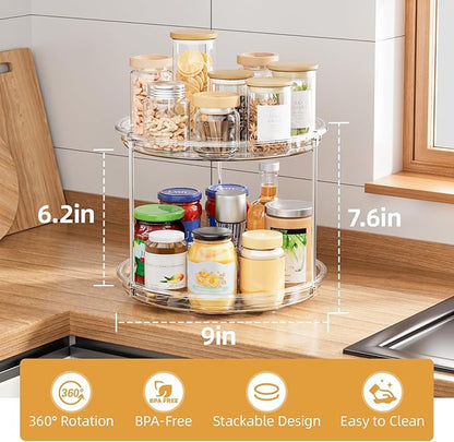 LAMU 2 Tier Lazy Susan Turntable Organizer for Cabinet, 9'' Rotating Spice Rack for Kitchen, Pantry, Countertop, Bathroom, Vanity, Under Sink, Medicine Cabinet Organizer, 3 Pack