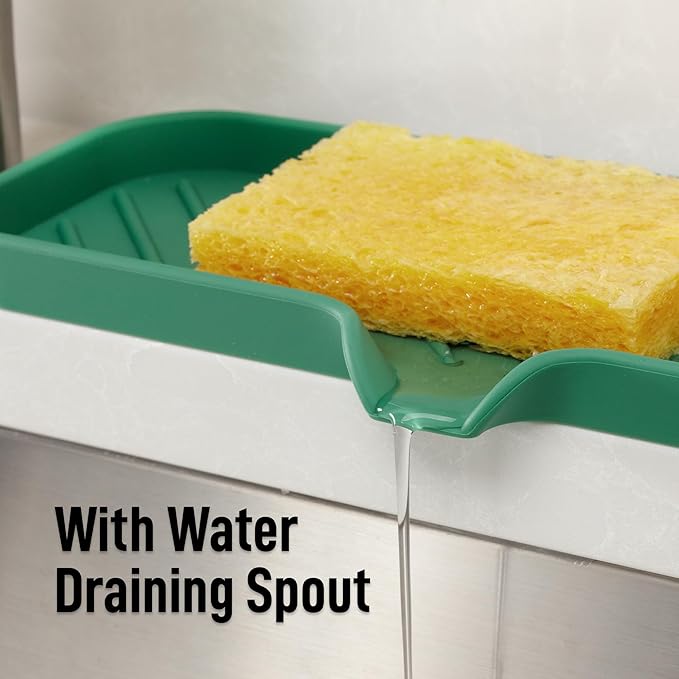 Zulay Kitchen Large Silicone Sponge Holder (12x4) – Flexible Sink Organizer Tray for Kitchen & Bathroom – Multipurpose Soap Dish for Sponges, Makeup, Trinkets & More (Pine Green) - Image 8
