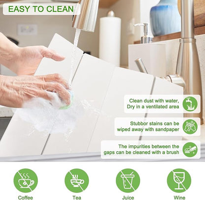 Large Dish Drying Mat for Kitchen Counter,24"×16"Fast Dry Pad Absorbent Countertop Mat, Heat-resistant Mat,Diatomaceous Earth Mats,White - Image 5