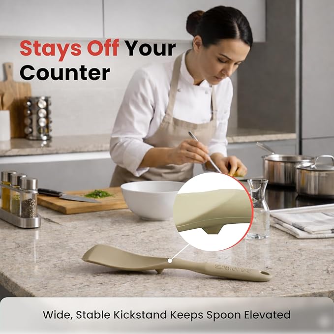 Silicone Spoon Spatula for Cooking - Multifunction Scoop Spatula Spoonula - Heat Resistant Cooking Spoon for Nonstick Cookware - Large Silicone Kitchen Spoon - Seamless Design (Khaki,1pc) - Image 5