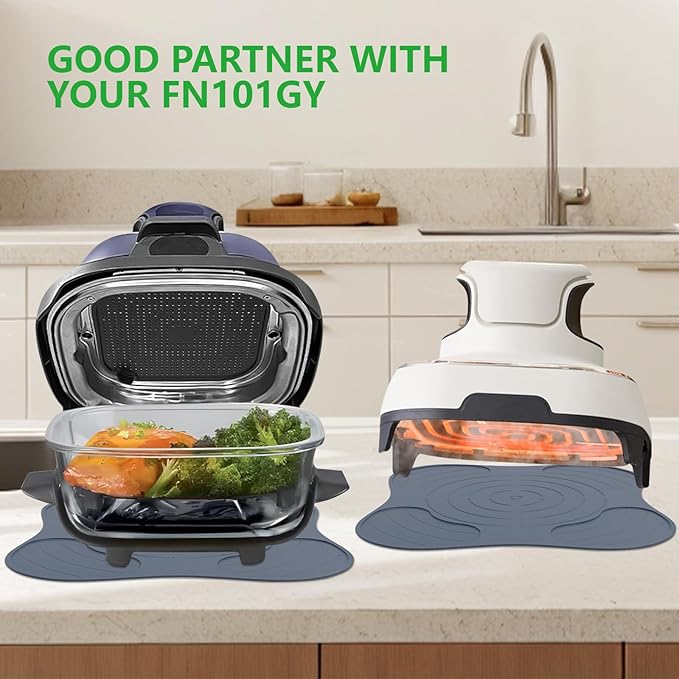 2Pcs Silicone Heat Resistant Mat & Splatter Shield, Foldable Silicone Mat and Splatter Shield for Ninja Crispi Air Fryer Accessories, Blue