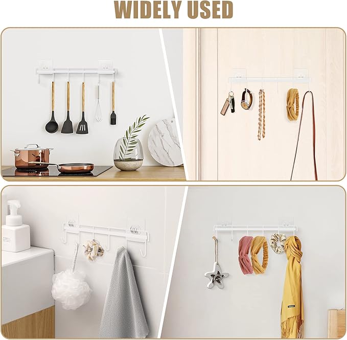 Kitchen Utensil Hanger, Adhesive Utensil Holder Wall Mount Kitchen Rack Rail with 12 Hooks, Space Saving and No Drilling, White, 2 Pcs - Image 6