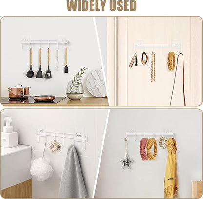 Kitchen Utensil Hanger, Adhesive Utensil Holder Wall Mount Kitchen Rack Rail with 12 Hooks, Space Saving and No Drilling, White, 2 Pcs - Image 6