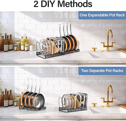 ORDORA Pots and Pans Organizer under Cabinet with Pot Lid Organizer, Expandable Rack for Pan and Pot Organizers Inside Cabinet, 11.8"-22.8" Adjustable with 12 Dividers for Kitchen Organization, Black - Image 6