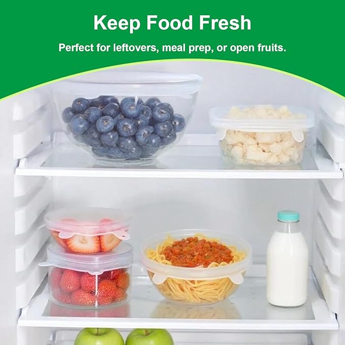 Silicone Stretch Lids – 6 Pack Reusable Food Covers,Flexible Silicone for Bowls, Containers, Fruits – Airtight & Leakproof Seal for Kitchen Storage(transparent)