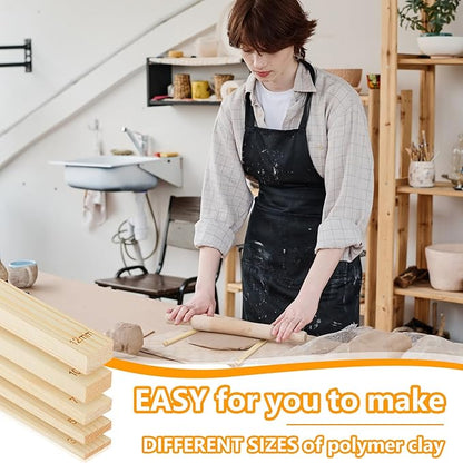 Sasylvia 20 Pcs Pottery Rolling Pin Guides Wood Teaching Rolling Mud Stick Guide Set Polymer Clay Depth Guide Pottery Tools Clay Mudboard Tools (5 Size,Wood Color) - Image 5