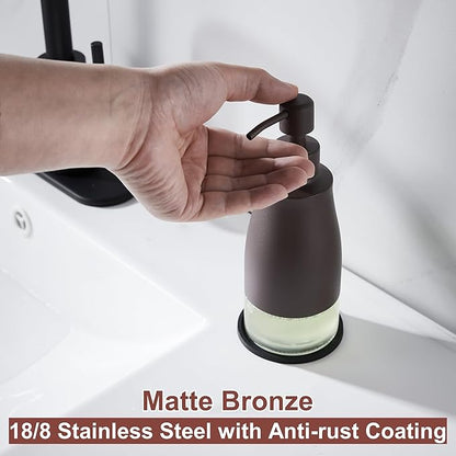 Gaussra Matte Brown Soap Dispenser with Coaster and Stickers, Stainless Steel and Glass Bottle Hand Pump Dispenser, Refillable Liquid Hand Soap Dispenser for Bathroom & Kitchen (11OZ / 320ML) - Image 8