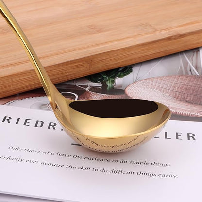9.5 Inch Gold Ladle Spoons SUS304 Stainless Steel Soup Ladle 2 oz. Gravy Sauce Kitchen Ladle for serving(Set of 2) - Image 4