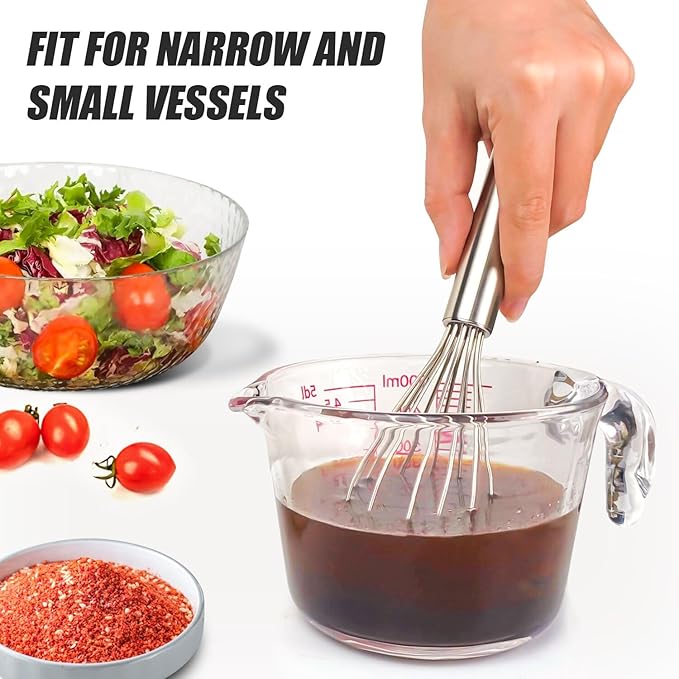 Walfos Mini Whisk,6+8 in Small Whisk,304 Stainless steel Whisks Heat Resistant 600°F,Nice for mixing salad dressings or beating an egg.Tiny whisk size great for narrow and shallow vessels.Silver - Image 4