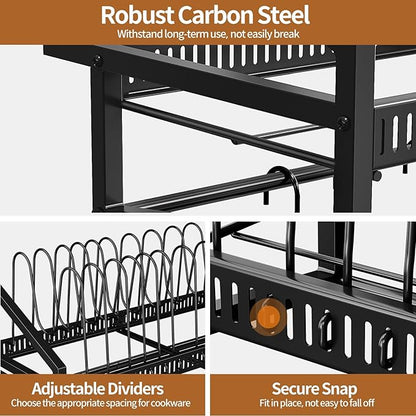 Housolution Pan Rack Wall Mounted, 24.8" Vertical Lid Organizer with 14 Adjustable Dividers, Heavy Duty Hanging Cookware Holder Hanger with 6 S-Hooks & 6 Vertical Hooks - Image 4