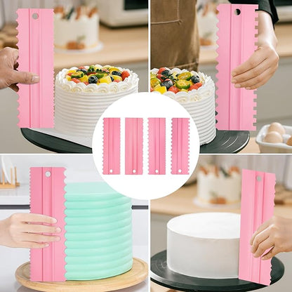 12 Pcs Adjustable Cake Smoother Set, Plastic Cake Decorating Tools Comb and Dough Scrapers for Baking Pastries (Pink) - Image 7