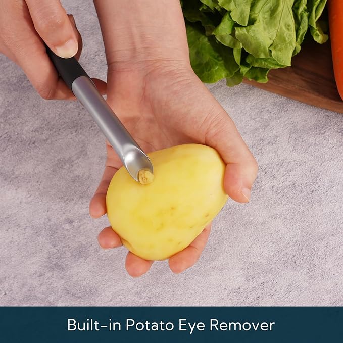 KITCHENDAO Swivel Vegetable Potato Peeler for Kitchen -Durable Japanese 420J2 Stainless Steel Sharp Dual Blade- Built-in Eye Remover, Ergonomic Soft-touch Handle - Dishwasher Safe-Black - Image 3
