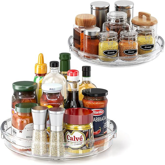 LAMU 2 Pack Clear Lazy Susan Turntable Organizer for Cabinet, 10.6'' 9.25'' Condiment Organizer for Refrigerator, Kitchen Pantry, Medicine Cabinet Organizer, Spices Rack Organization, Bathroom by YourHome-OrganizationHelper