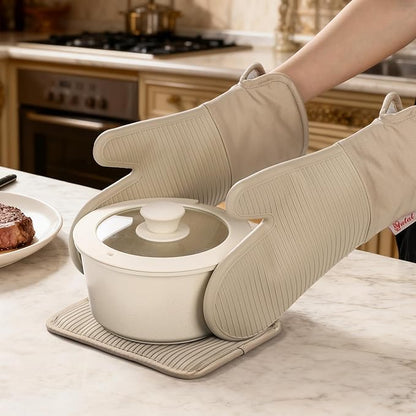 YUTAT Silicone Oven Mitts and Pot Holders Set,High Heat Resistant Up to 500 Degrees,Waterproof Cooking Gloves with Soft Polyester Filling,Kitchen Potholder Set,Khakis,4 Pcs Set - Image 7
