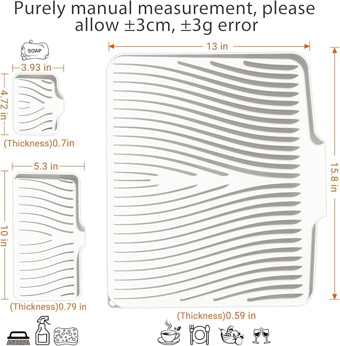Silicone Dish Drying Mat for Kitchen Counter, Dish Drying Pad, Non-Slip Drain Pad with Built-in Drain, Heat Resistant Stone Drying Mat - Image 2