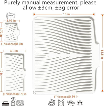 Silicone Dish Drying Mat for Kitchen Counter, Dish Drying Pad, Non-Slip Drain Pad with Built-in Drain, Heat Resistant Stone Drying Mat - Image 2