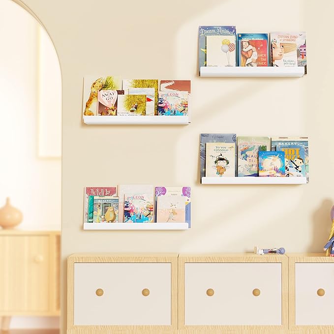 upsimples Acrylic Shelves for Wall Decor, 15" Display Shelf Perfume Organizer for Bathroom, Bedroom, Living Room, Floating Bookshelves for Kids, White, 2 Pack - Image 6