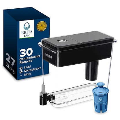 Brita 27 Cup Water Filter Dispenser with Elite Filter, NSF Certified to Remove 99% of Lead, Reduces 30 Contaminants Including Microplastics, Mercury & Chlorine, SmartLight Indicator, BPA-Free, Black by Brita