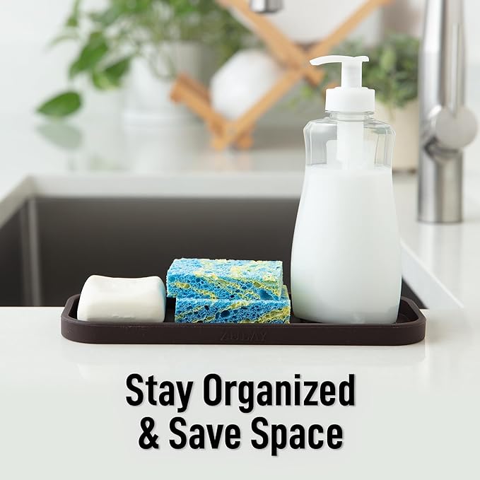 Zulay Kitchen (9x3.5 Silicone Sponge Holder for Kitchen Sink - Flexible Multipurpose Soap Tray Sponge Holder - Sink Organizer Tray for, Bathroom, Makeup, Trinkets & More (Chocolate) - Image 6