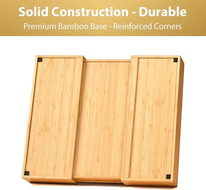 Umilife Expandable Kitchen Drawer Organizer, 2.5" High Bamboo Utensils Silverware Tray, Adjustable Large Deep Wood Organization Holder - Image 4