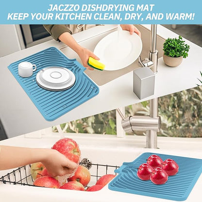Dish Drying Mat for Kitchen Counter, with Built-in Drain Lip, Food-Grade Silicone, Easy Clean Pad for Countertop Protection, Multi-Functional Use (18x11.8, Light Blue) - Image 7