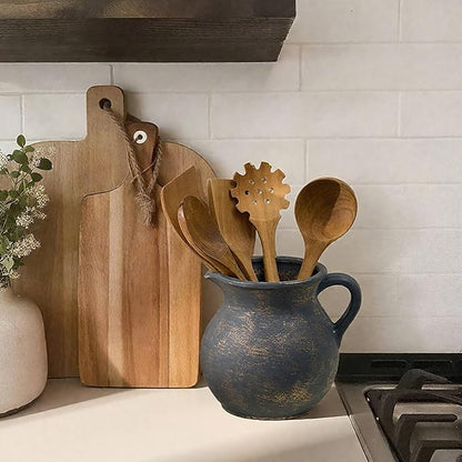 MIYUKI Rustic Kitchen Utensil Holder - 7.6 Inch Ceramic Utensil Crock for Countertop, Vintage Kitchen Counter Decor - Image 6