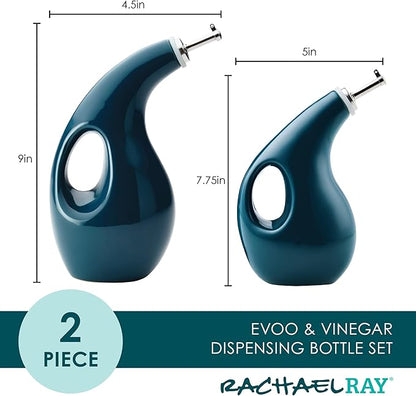 Rachael Ray Serveware Ceramic EVOO Oil and Vinegar Dispensing Bottle Set, 2 Piece, Teal - Image 2