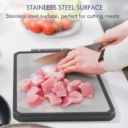 Wood Cutting Board with Handle, Double Sided Cutting Board for Kitchen, 16 * 11 inch 304 Stainless Steel Chopping Board for or Kitchen Meal Prep Serving - Image 3