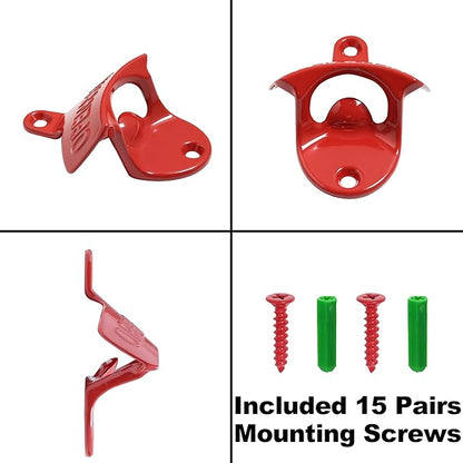 15 PCS Red Wall Mounted Beer Bottle Opener Rustproof, Bulk Soda Cap Opener Caddy Mount for DIY Gift - Image 4