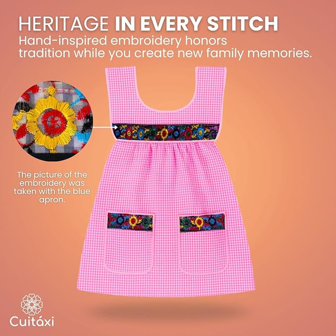 Cuitáxi Traditional Mexican apron for women with deep pockets and beautiful flower embroidery 1 piece - Mandiles para mujer