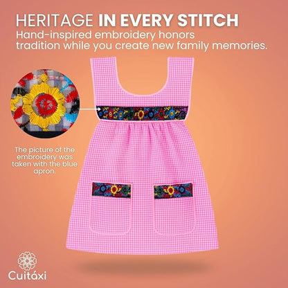 Cuitáxi Traditional Mexican apron for women with deep pockets and beautiful flower embroidery 1 piece - Mandiles para mujer