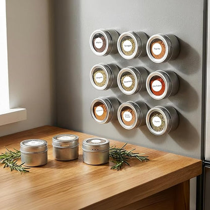 Bekith 20 Pack Magnetic Spice Jars, Magnetic Spice Containers for Refrigerator, Seasoning Tins with Clear Top Lid, 240 PVC Spice Label Set - Image 6