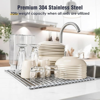 Tomorotec Stainless Steel Roll-Up Dish Drying Rack Marble Color Silicone Edges, Foldable Kitchen Rack Heat Resistant Trivet Supports up to 70 lbs, Food Safe for Dishes, Cookware & More - Image 5
