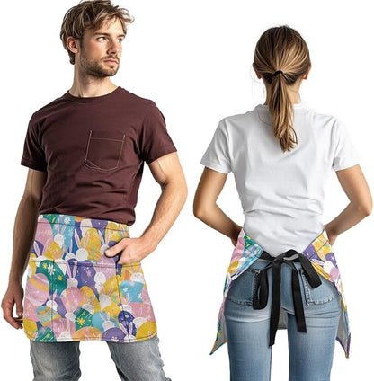 Server Apron with 3 Pockets, Waterproof Oil Waitress Waiter Half Apron for Restaurant Hotel Kitchen Cafe